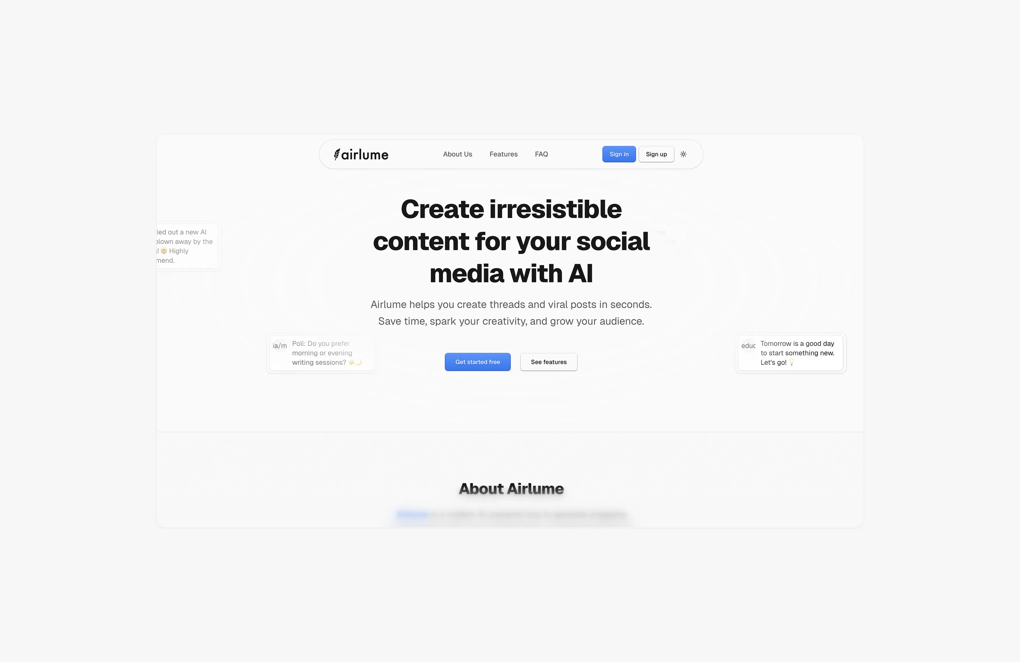 Airlume AI content generation interface